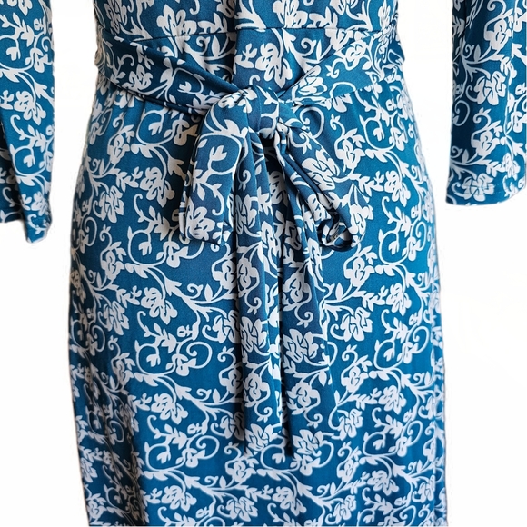 Jon & Anna Tie Back Blue Floral Stretch 3/4 Sleeve Dress - Picture 7 of 12